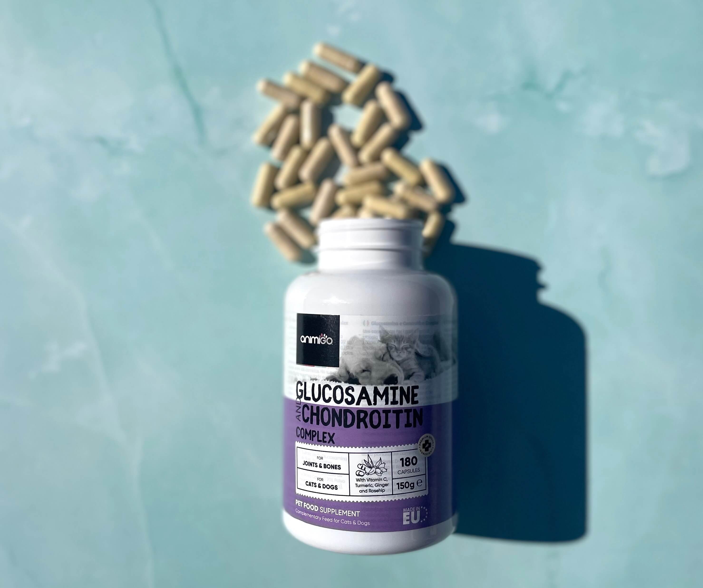 Animigo glucosamin på bord der er åben
