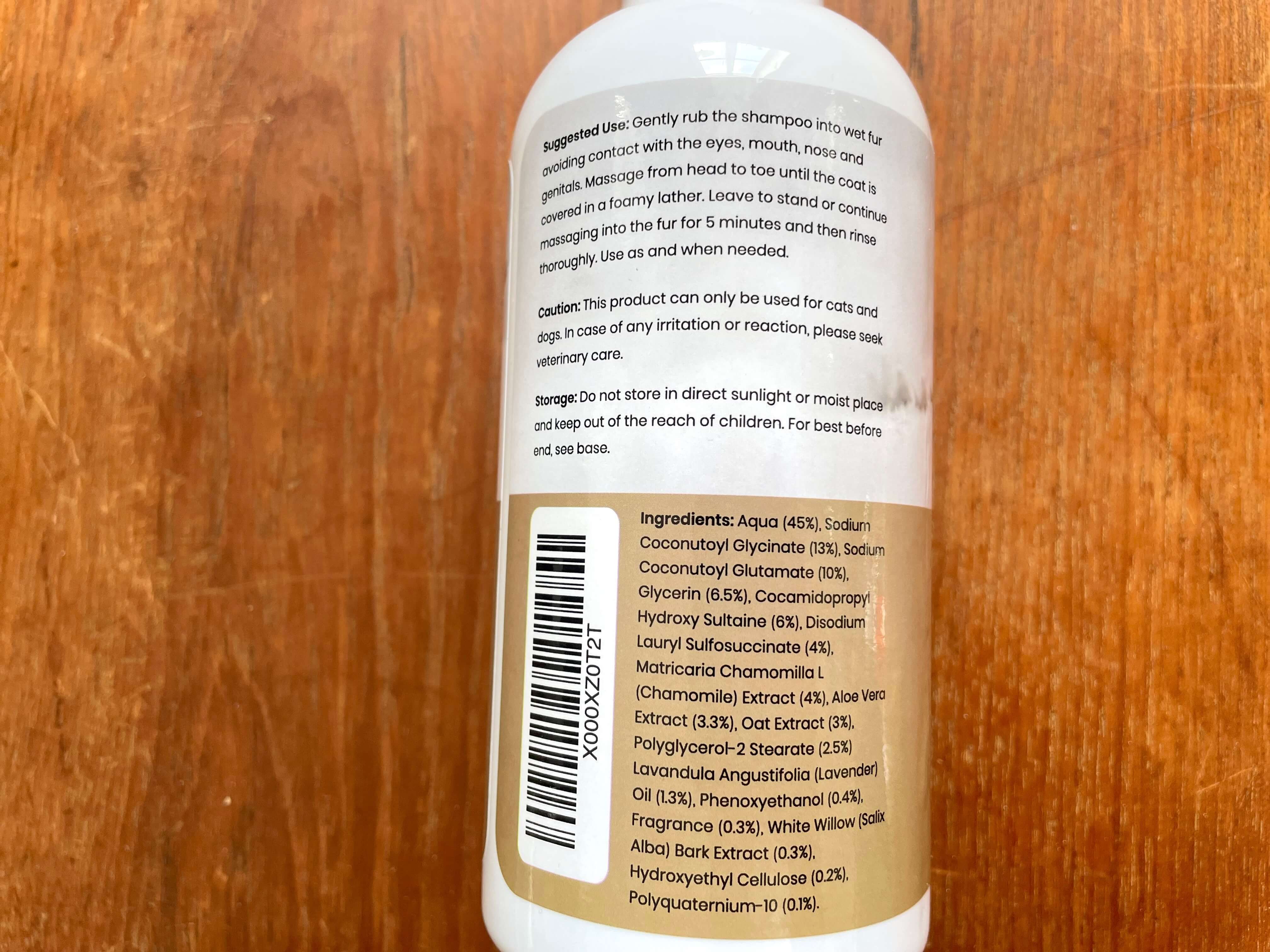 Bagside af Shampoo fra Animigo