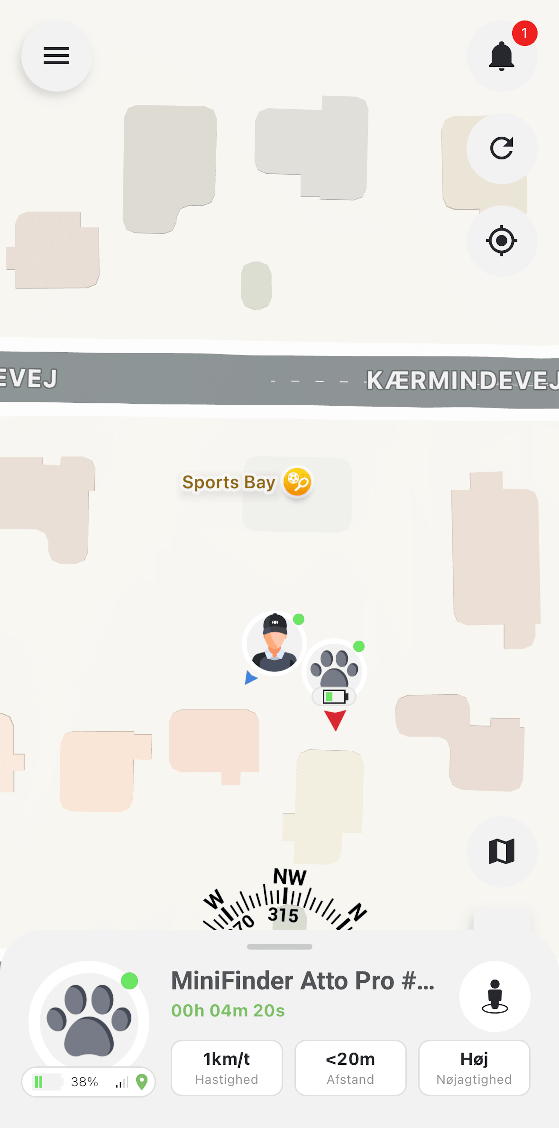 Kompas i MiniFinder Atto Pro GPS til hund
