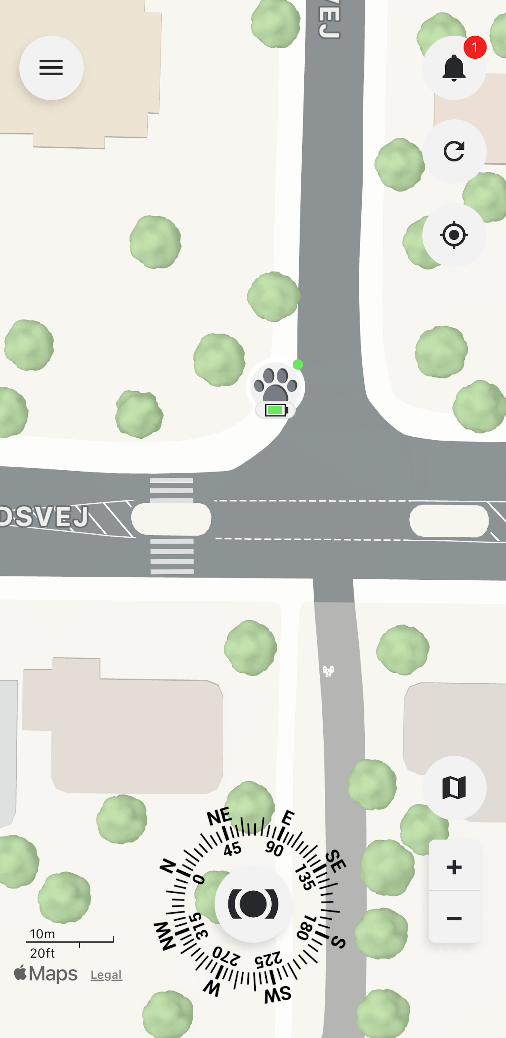 Kortoverblik i app til MiniFinder Atto Pro GPS til hund