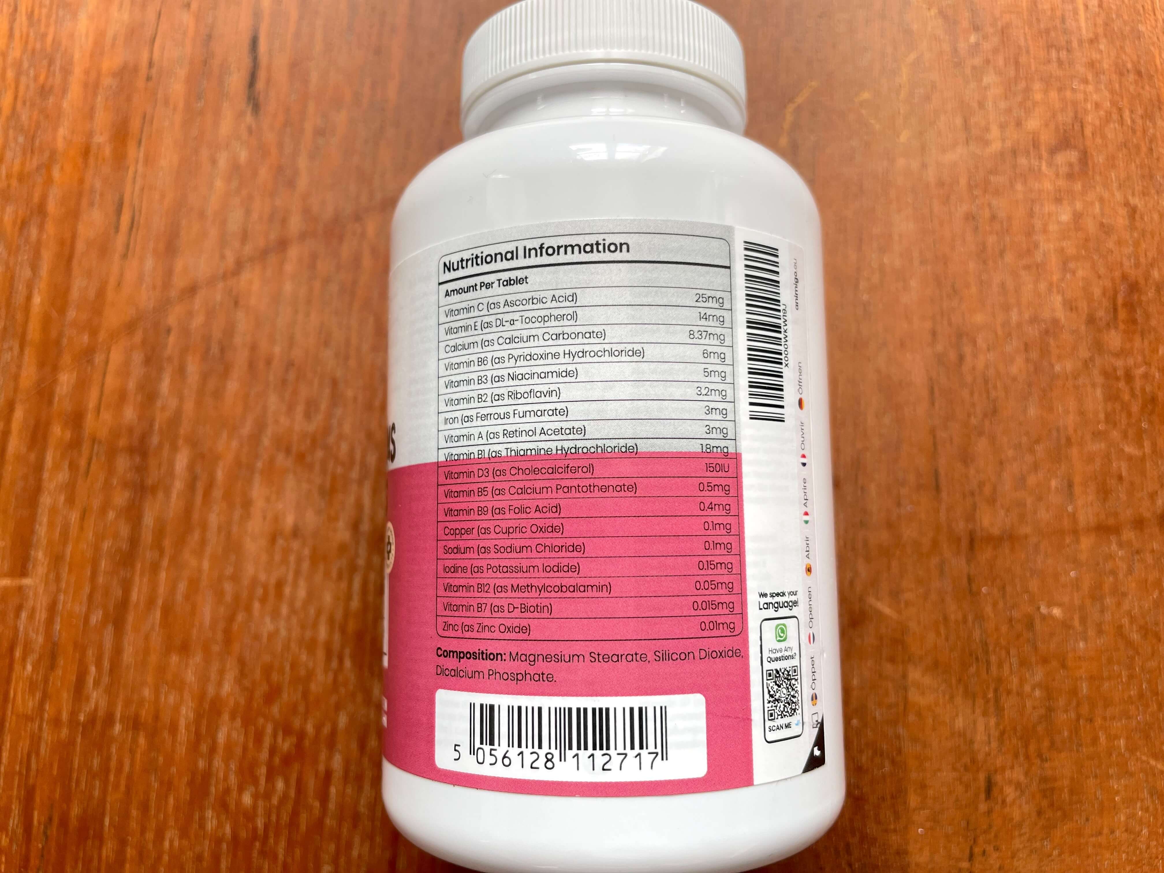 Næringsindhold i Multivitamin og Mineraler til hund og kat fra Animigo