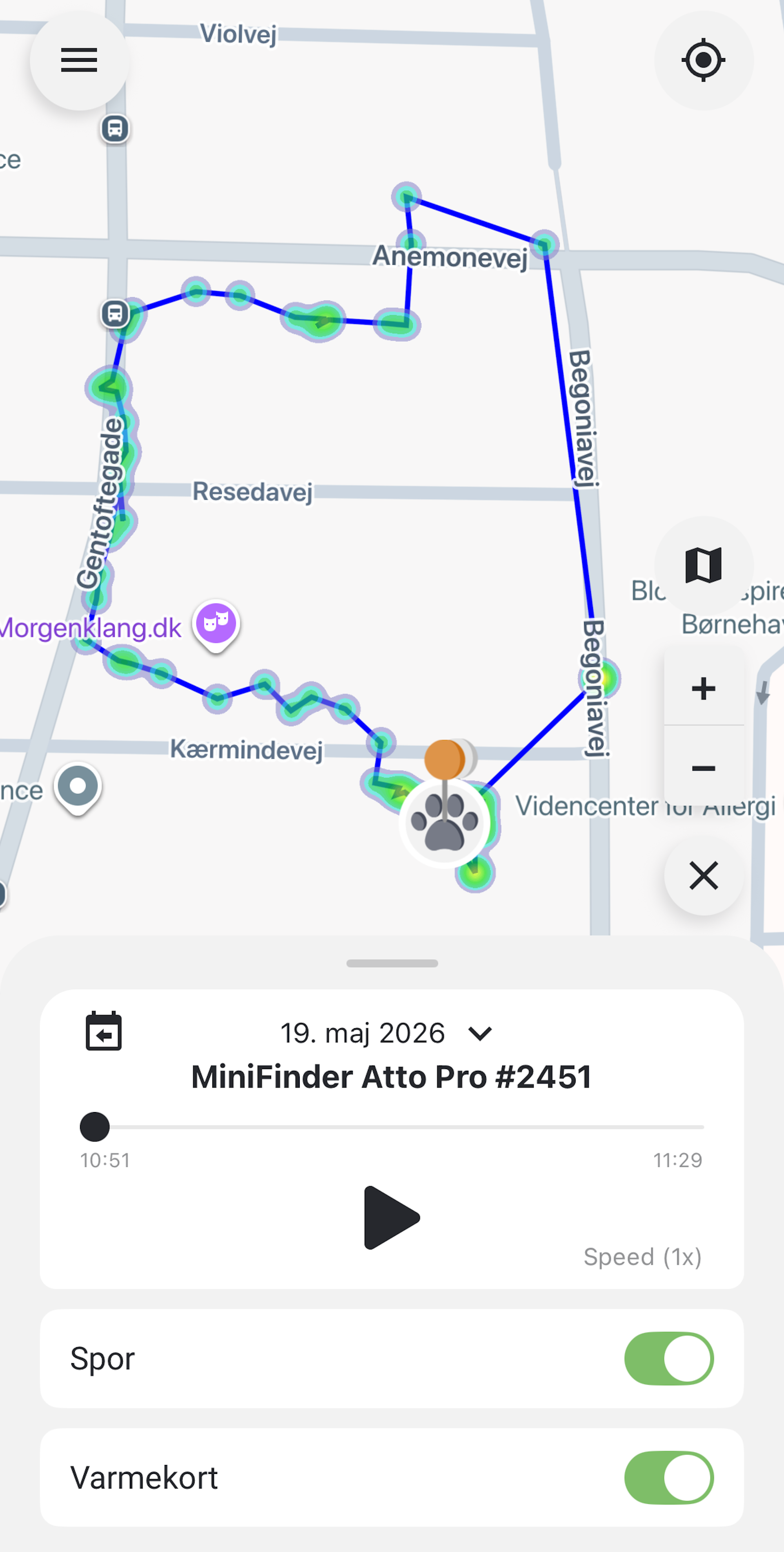 Varmekort i app til MiniFinder Atto Pro